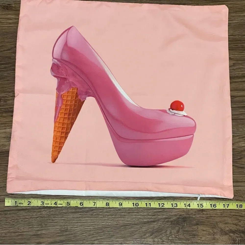 NWOT Pink Stiletto Heel With Cream Cone Heel On Peach Background Pillowcase